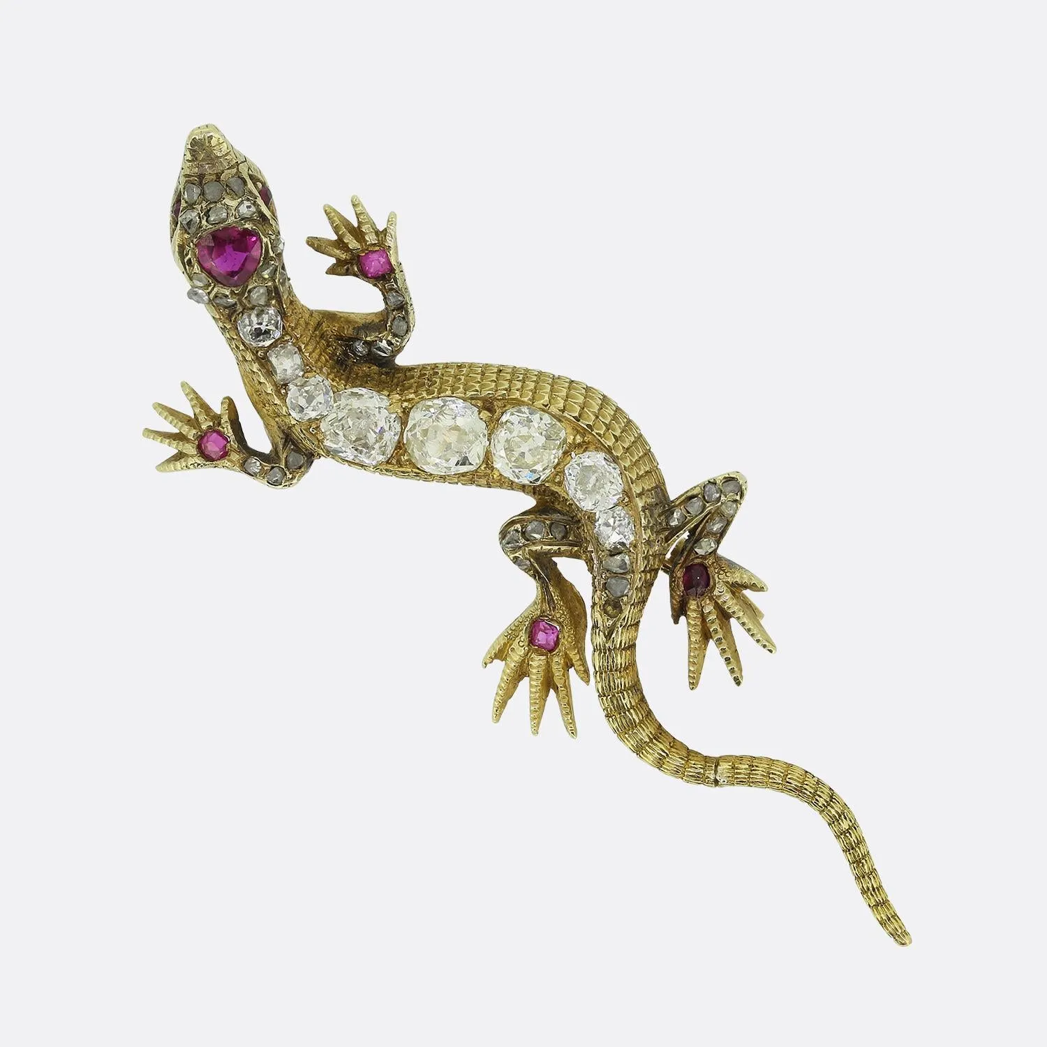 Victorian Ruby and Diamond Lizard Brooch