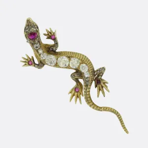 Victorian Ruby and Diamond Lizard Brooch