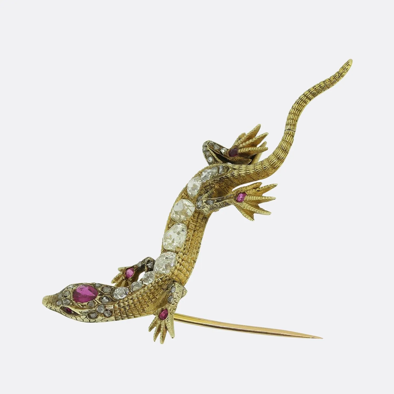 Victorian Ruby and Diamond Lizard Brooch