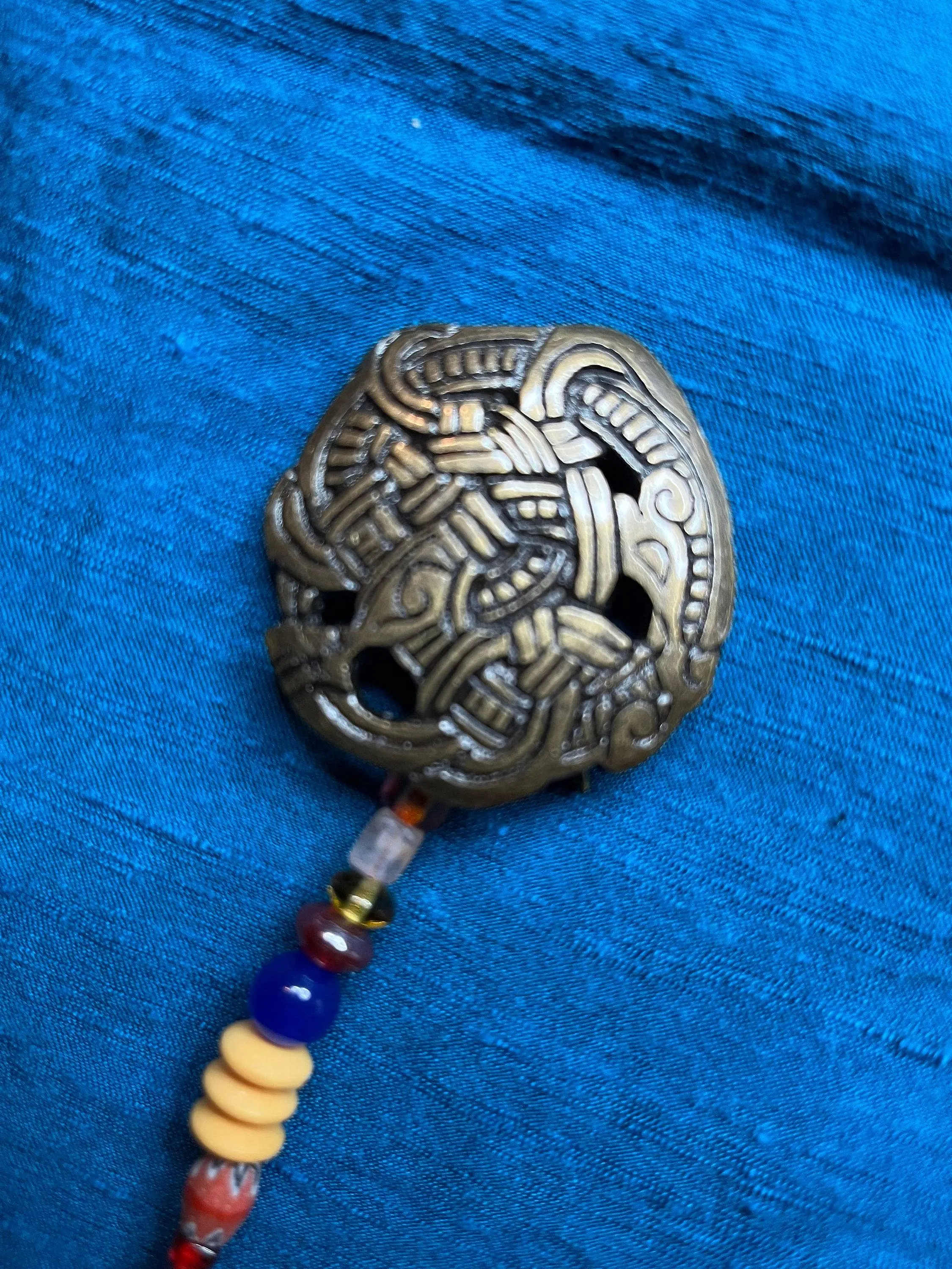 Viking Round Brooches and Glass Bead String