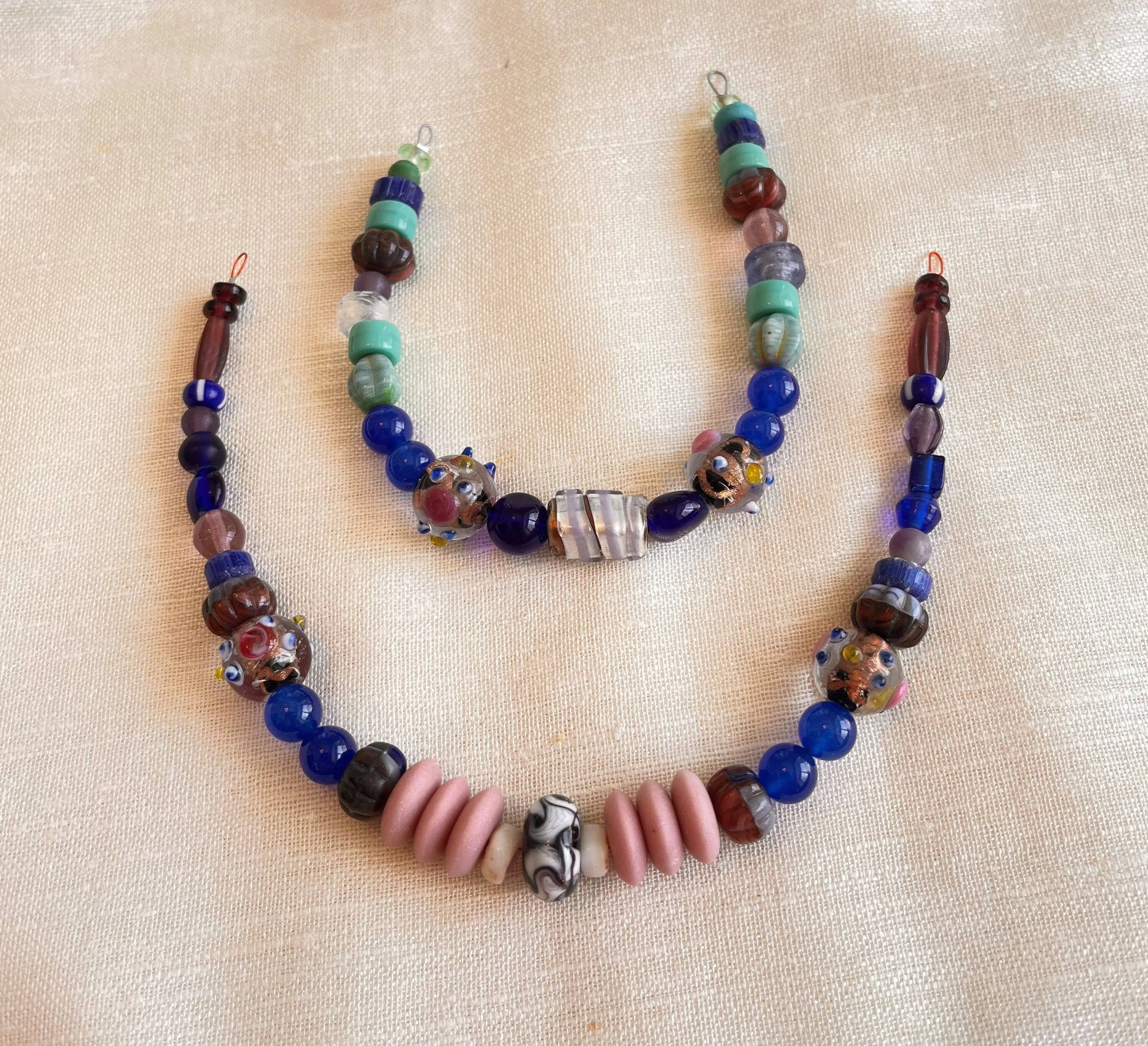 Viking Woman's Brooch and Beaded Necklace Set (Blue and Mauve)