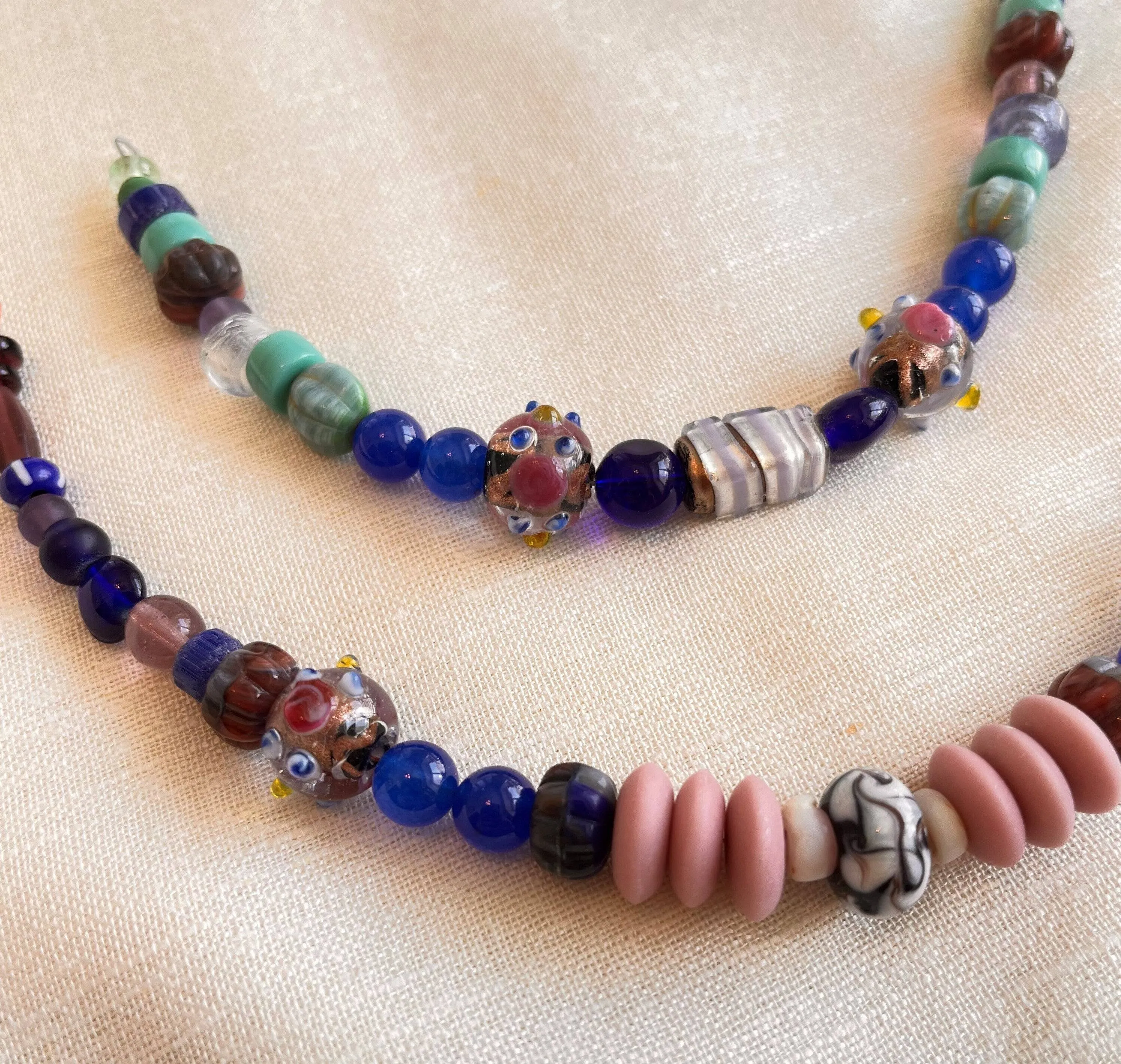 Viking Woman's Brooch and Beaded Necklace Set (Blue and Mauve)