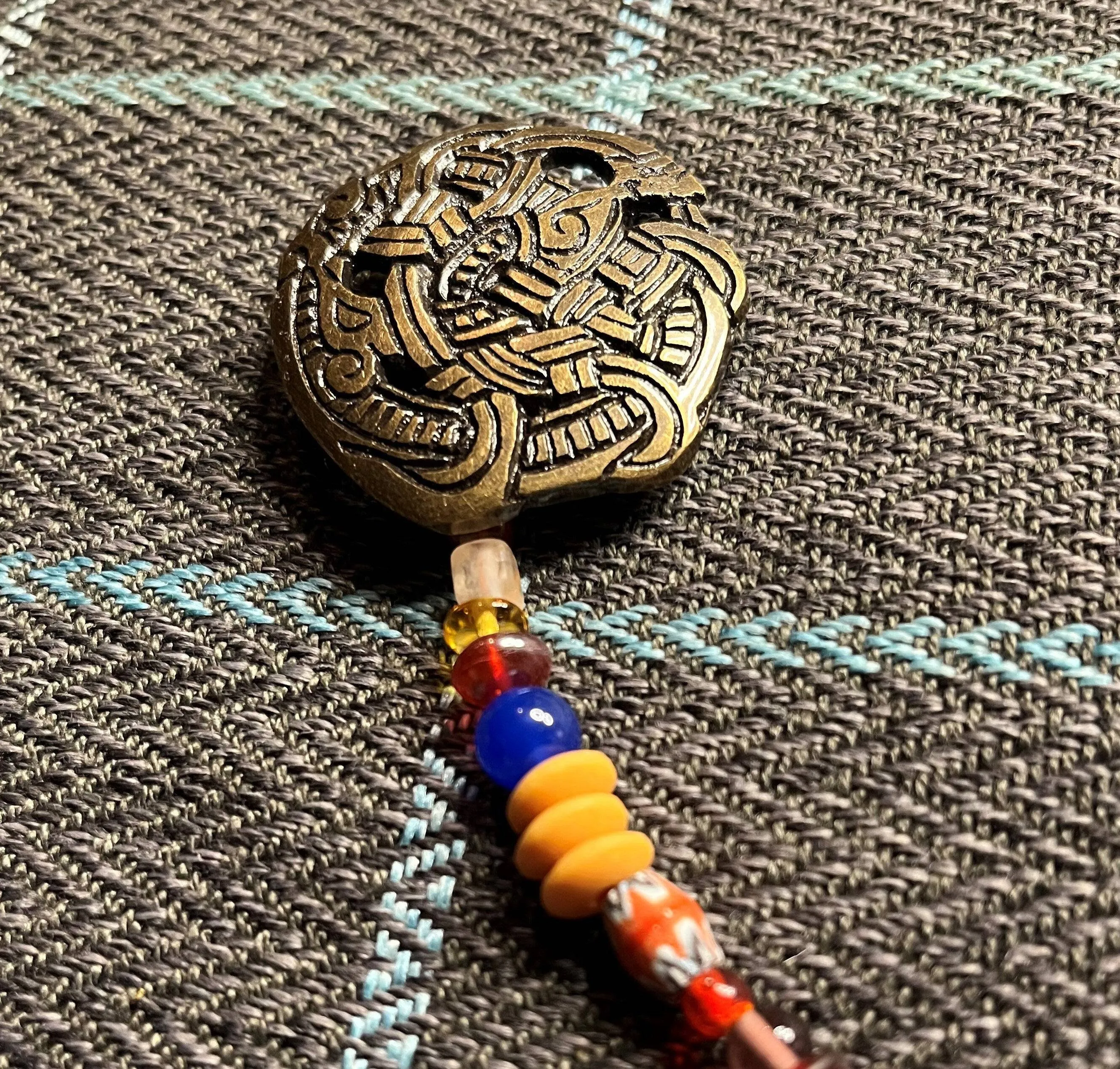 Viking Woman's Brooch and Beaded Necklace Set (Blue and Mauve)