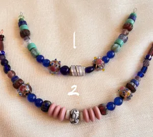 Viking Woman's Brooch and Beaded Necklace Set (Blue and Mauve)