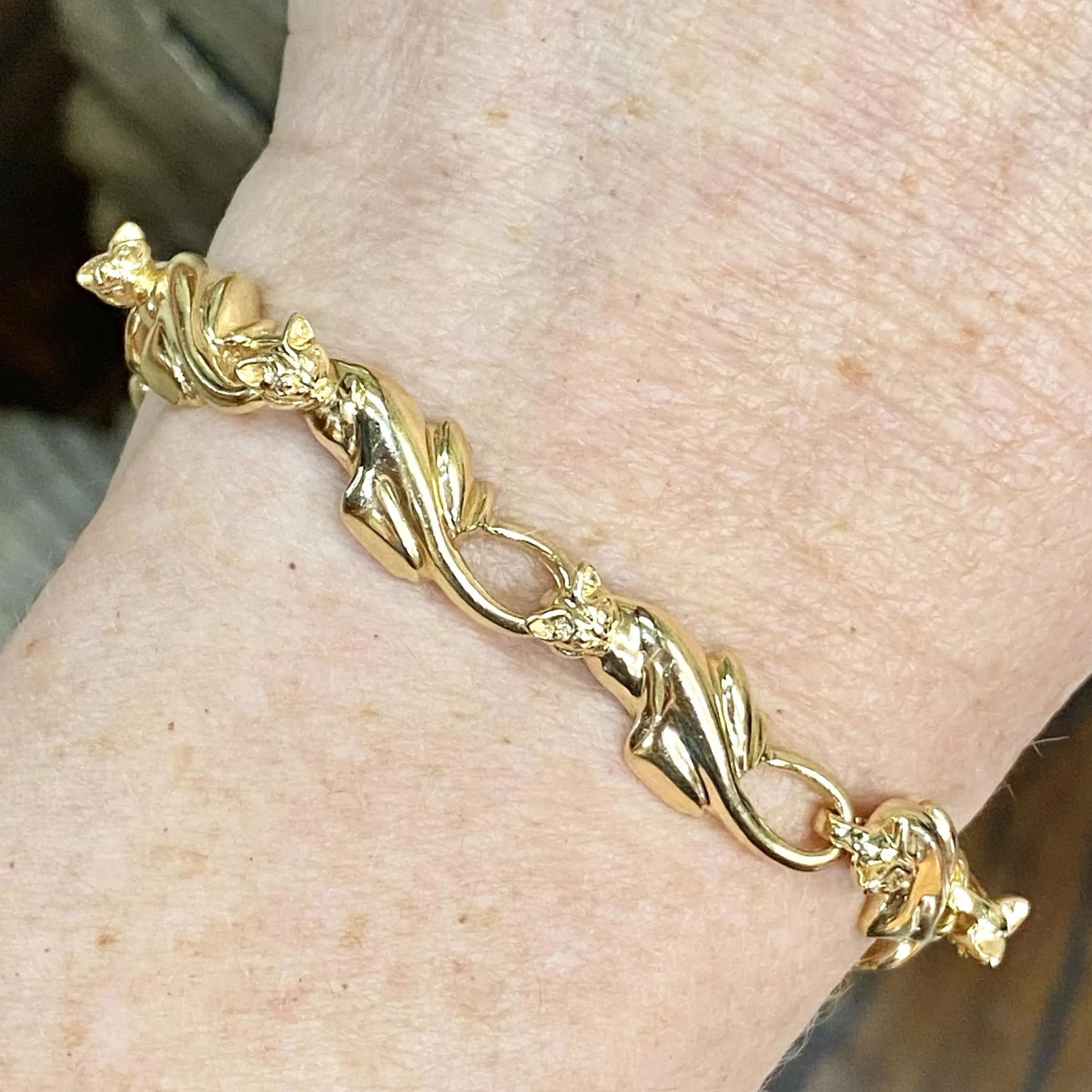 Vintage 14K Yellow Gold Cat Bracelet