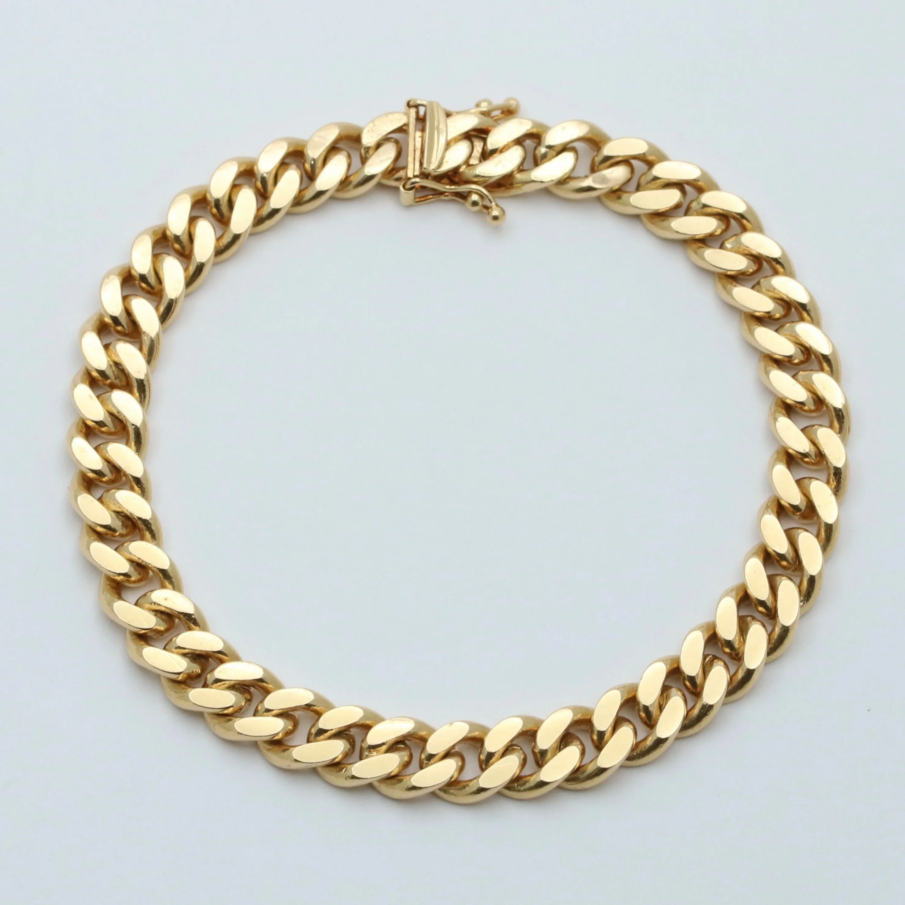 Vintage 18K Gold Solid Curb Link Bracelet, 7.5” Long