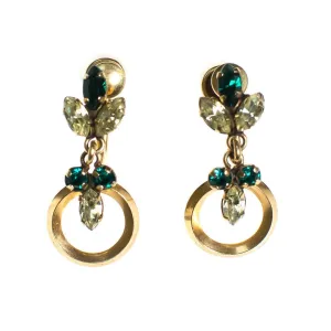 Vintage 1940s Star Art 1/20 12kt Gold Filled Emerald Crystal and Yellow Rhinestone Dangling Drop Earrings, Screw Back
