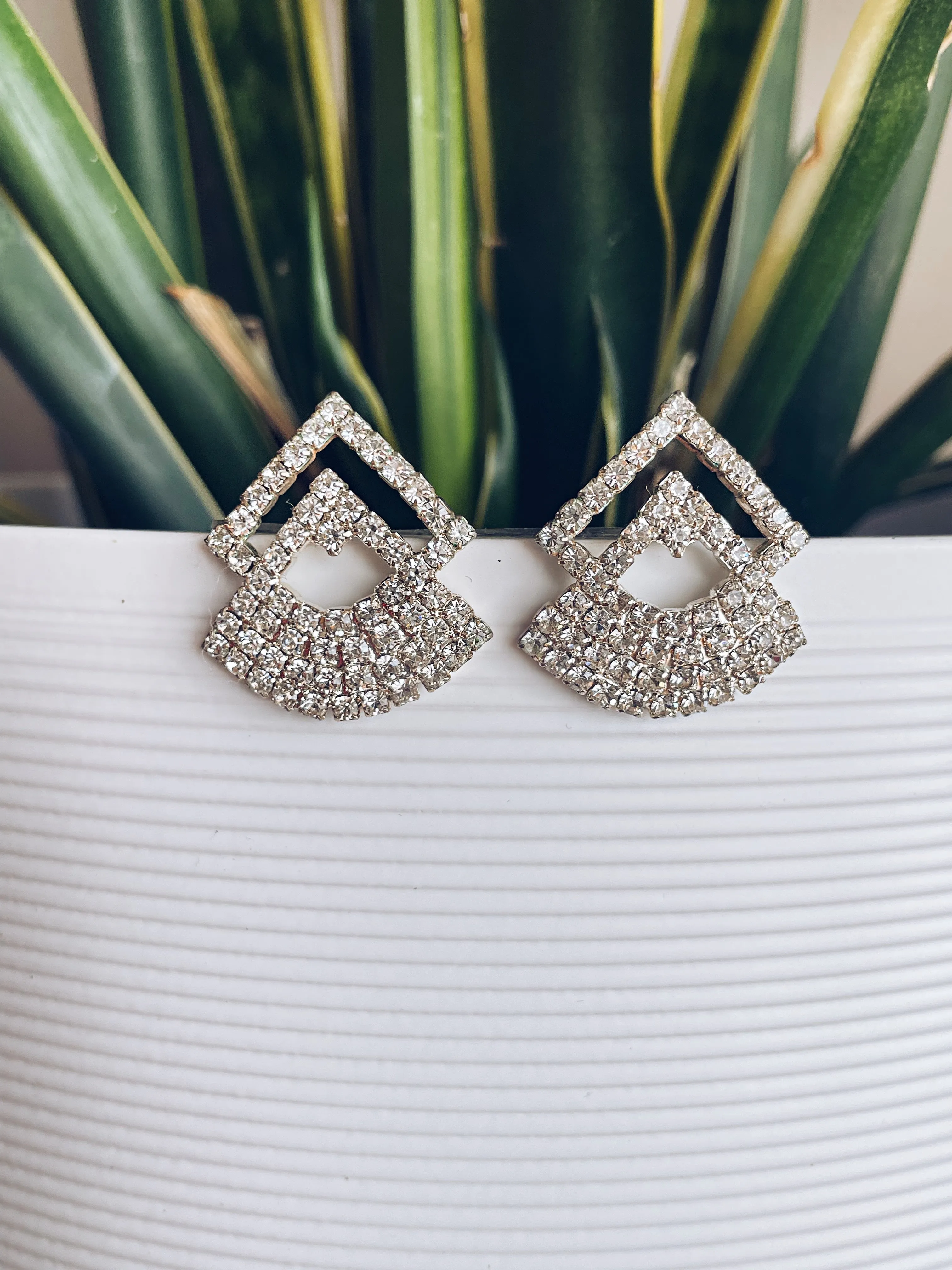 Vintage 80’s Geometric Rhinestone Earrings
