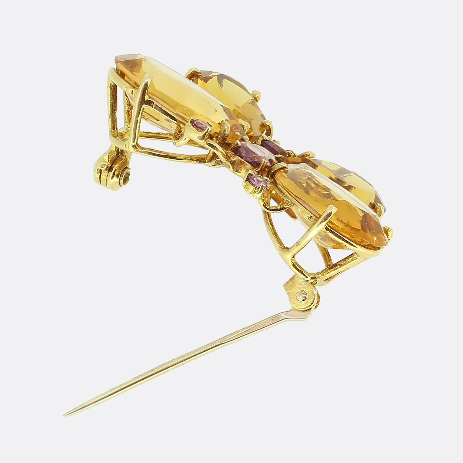 Vintage Citrine and Pink Sapphire Butterfly Brooch