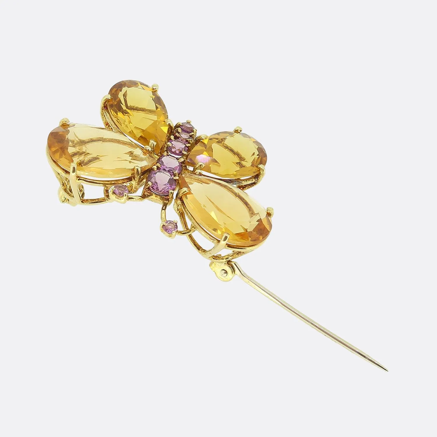 Vintage Citrine and Pink Sapphire Butterfly Brooch