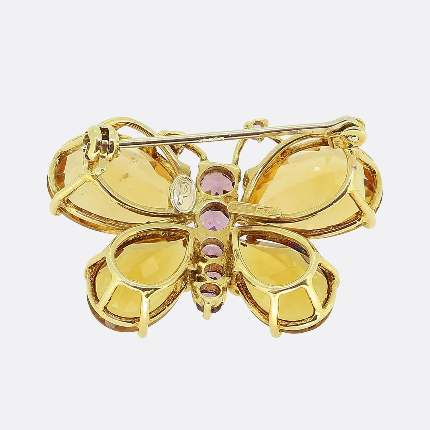 Vintage Citrine and Pink Sapphire Butterfly Brooch