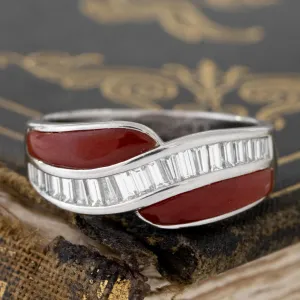 Vintage Coral & Baguette Cut Diamond Twist Band