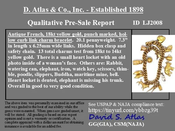 Vintage Curb Link Charm Bracelet, French