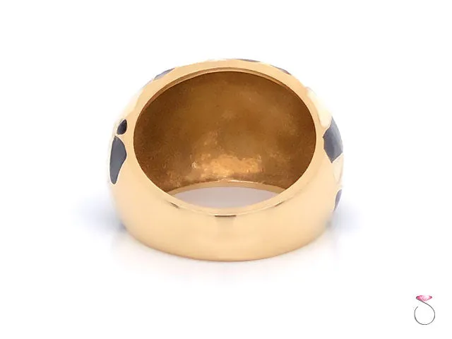 Vintage Designer MAZ Large Black and White Enamel Ring in 14k Yellow Gold
