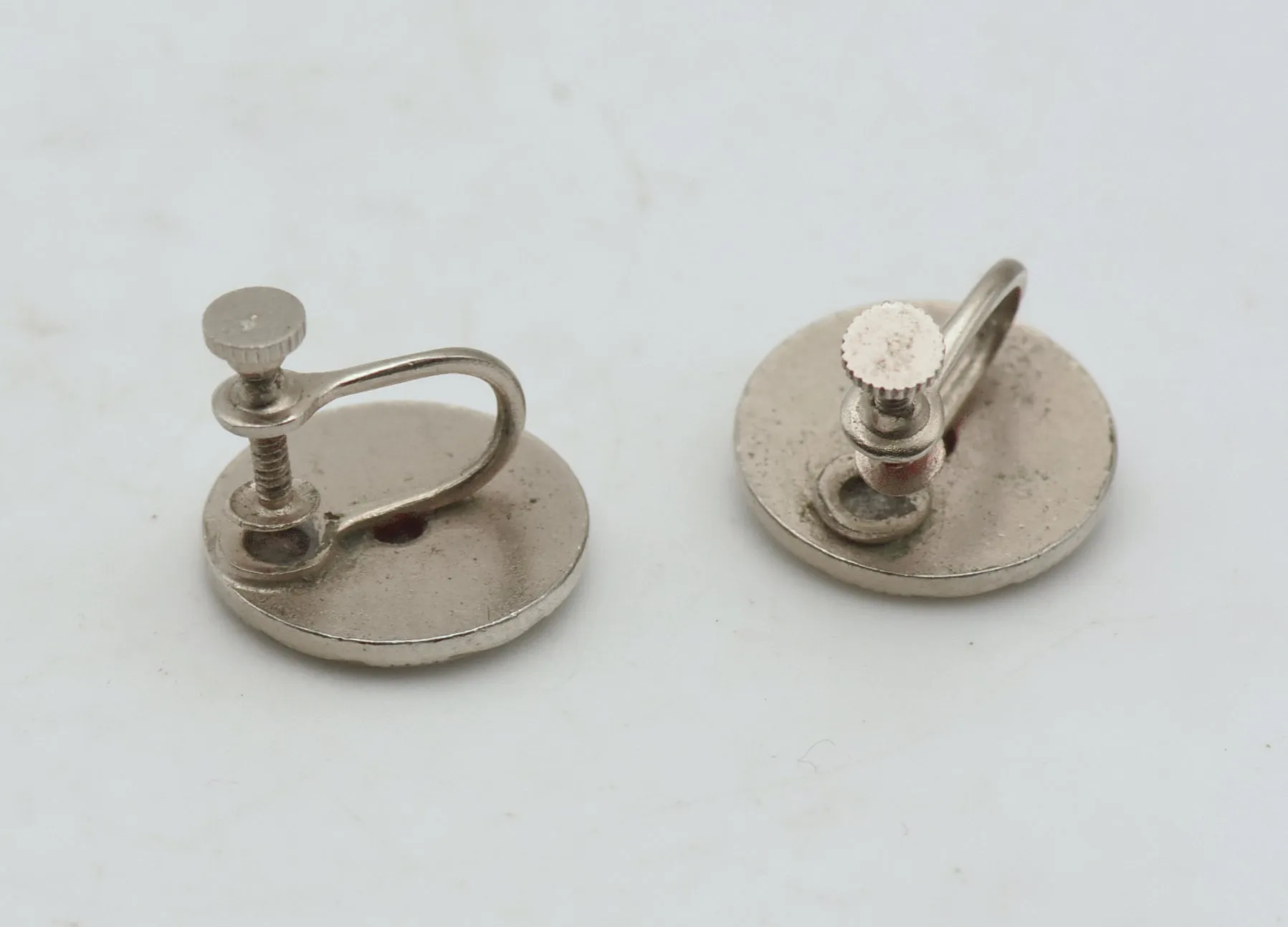 Vintage Enamel Floral Rhinestone Screw Back Earrings - AS IS