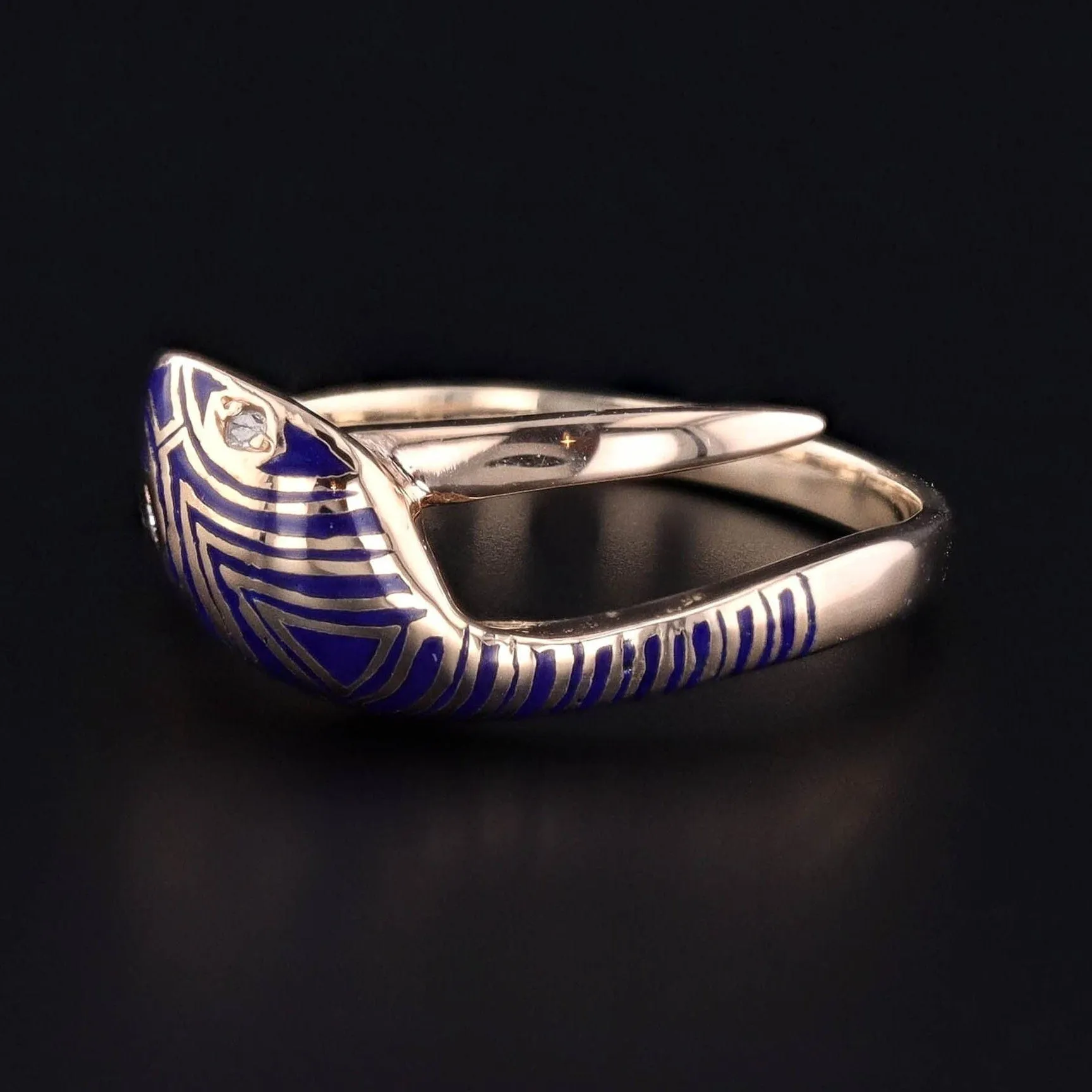 Vintage Enamel Snake Ring of 14k Gold