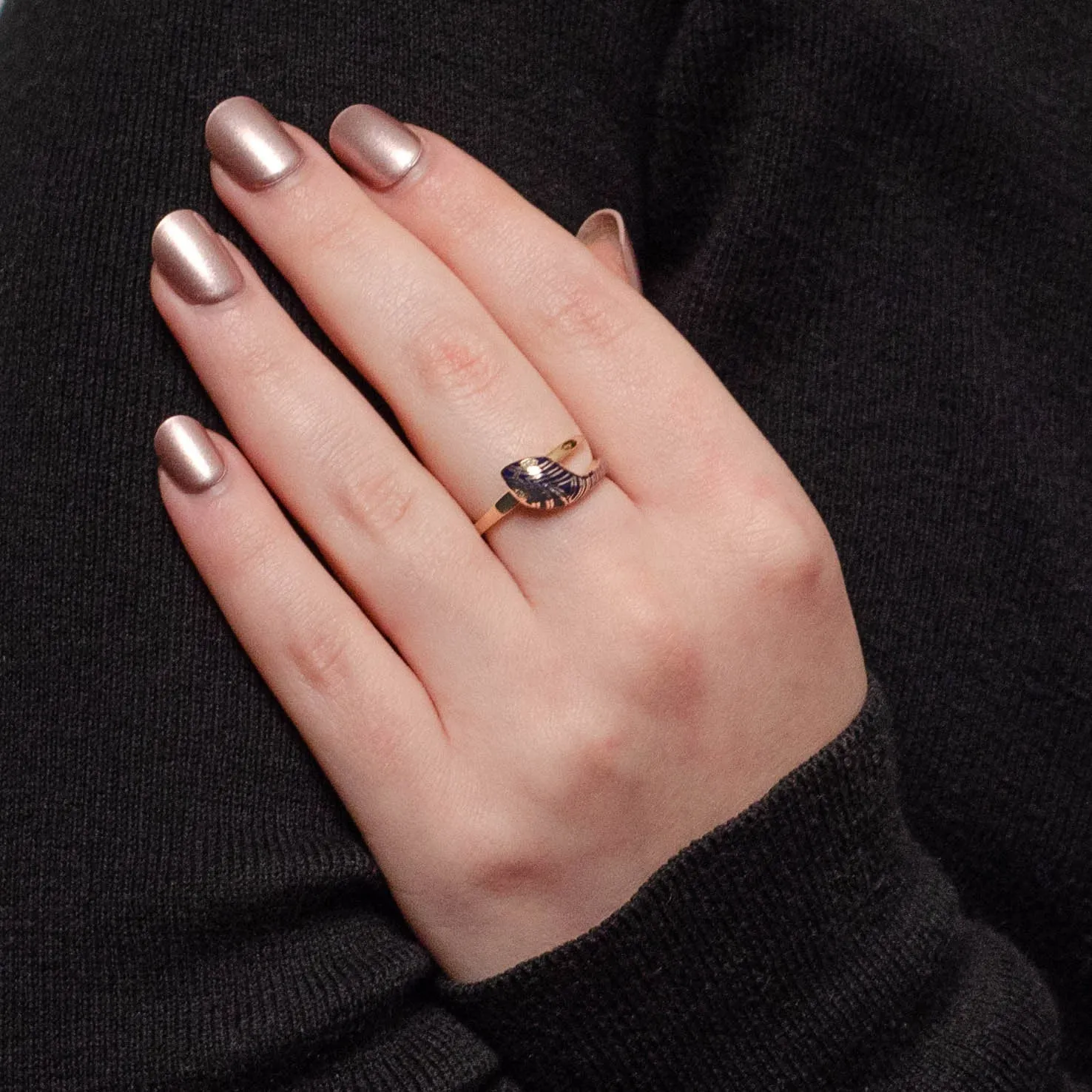 Vintage Enamel Snake Ring of 14k Gold