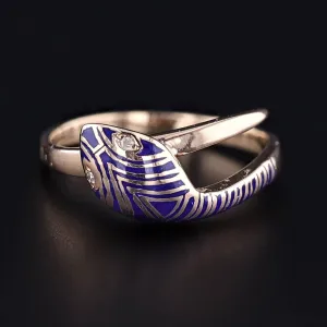 Vintage Enamel Snake Ring of 14k Gold