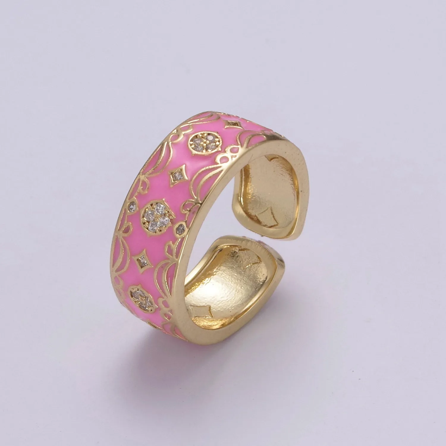 Vintage Enamel Victorian Ring in Black White Green Pink U-185 ~ U-188