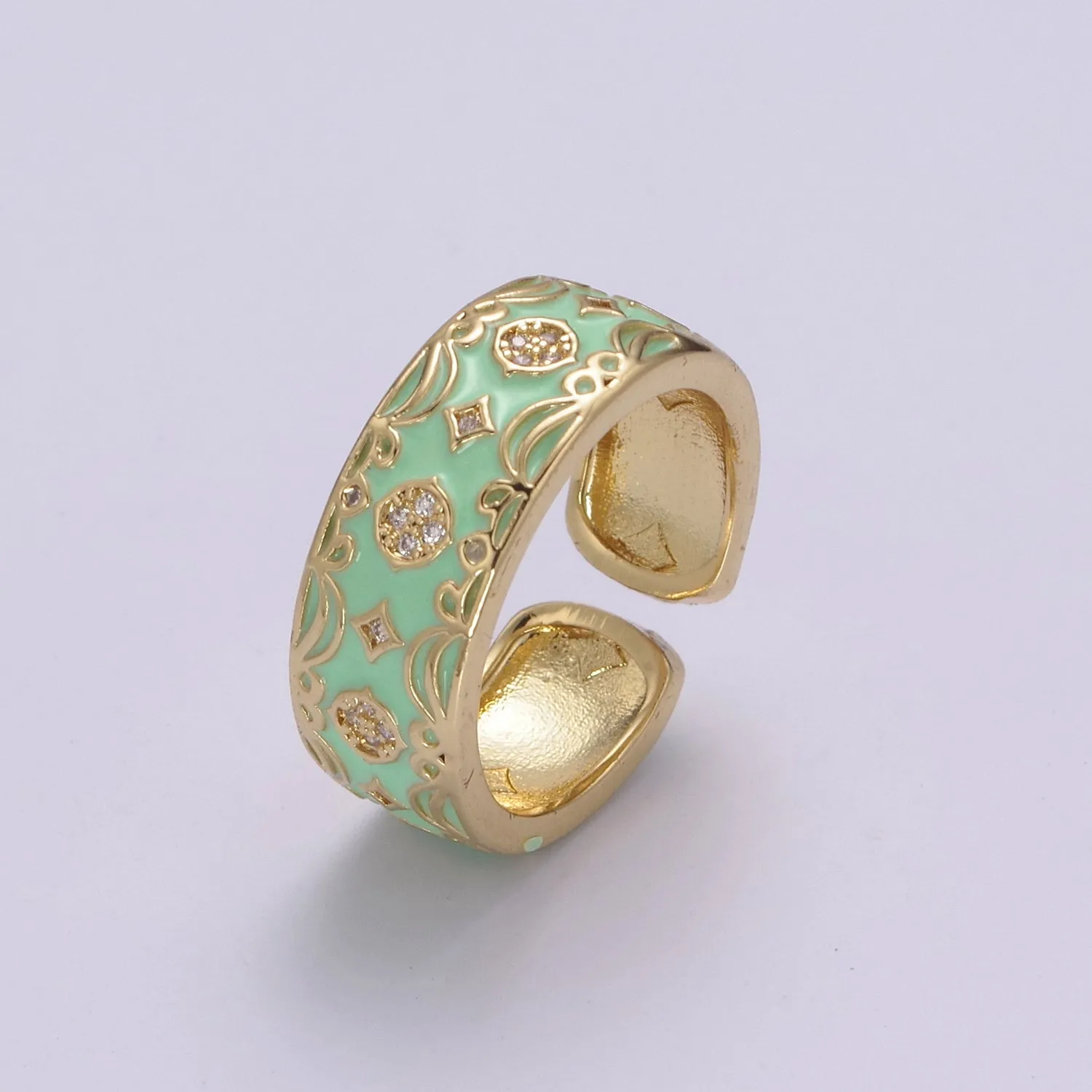 Vintage Enamel Victorian Ring in Black White Green Pink U-185 ~ U-188
