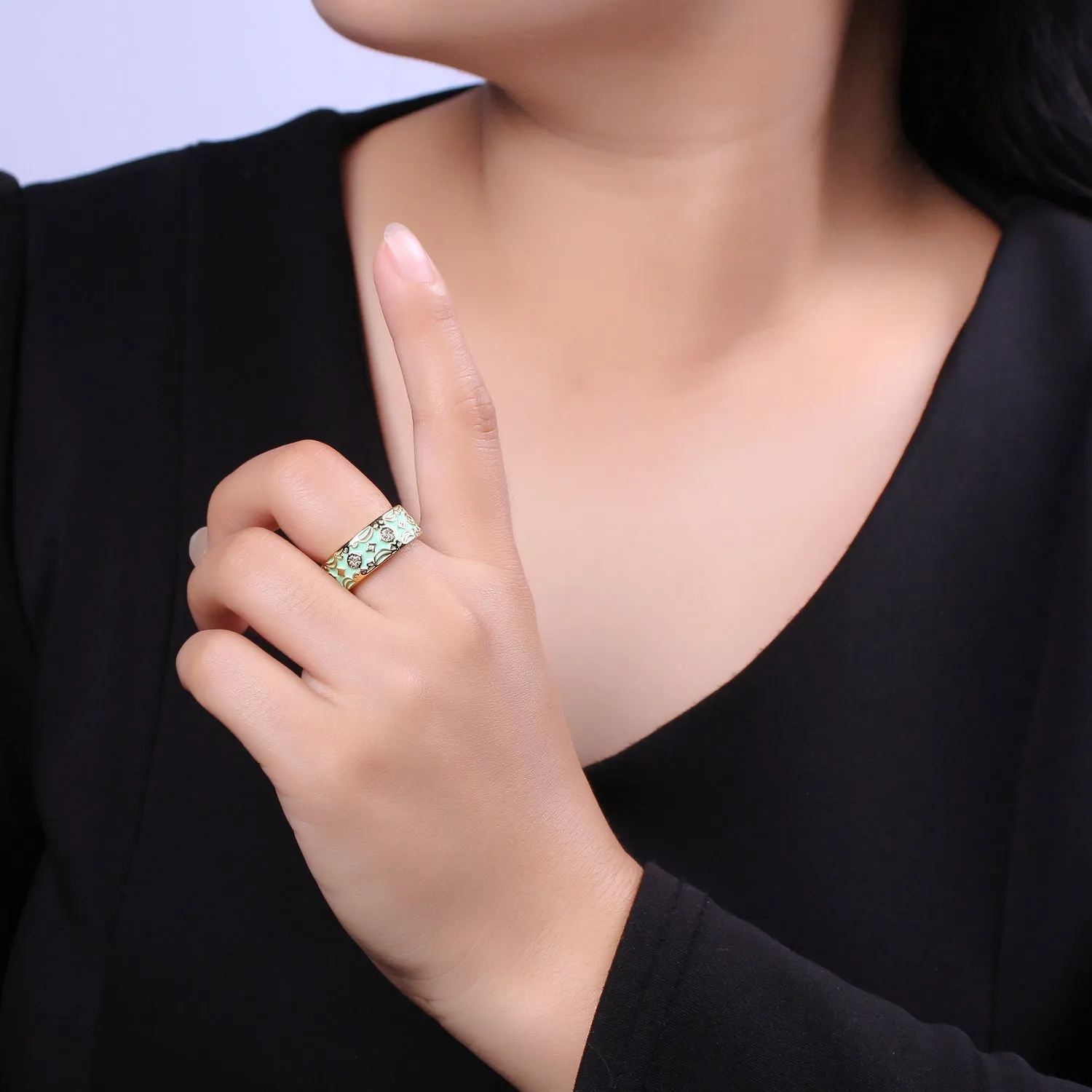 Vintage Enamel Victorian Ring in Black White Green Pink U-185 ~ U-188