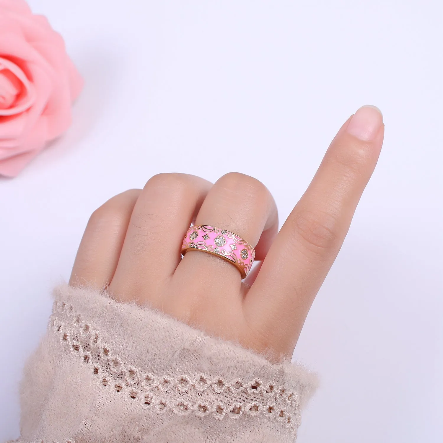 Vintage Enamel Victorian Ring in Black White Green Pink U-185 ~ U-188