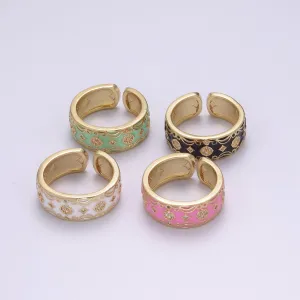 Vintage Enamel Victorian Ring in Black White Green Pink U-185 ~ U-188