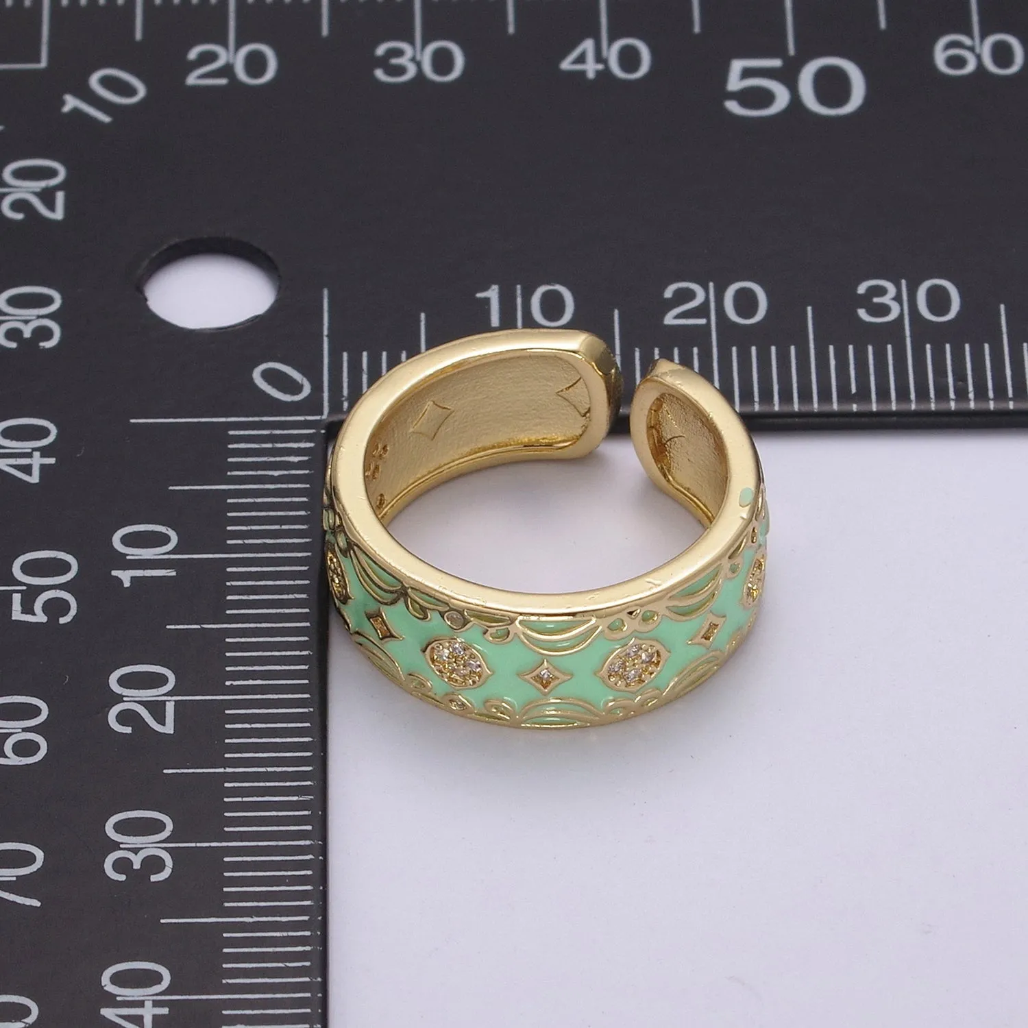 Vintage Enamel Victorian Ring in Black White Green Pink U-185 ~ U-188