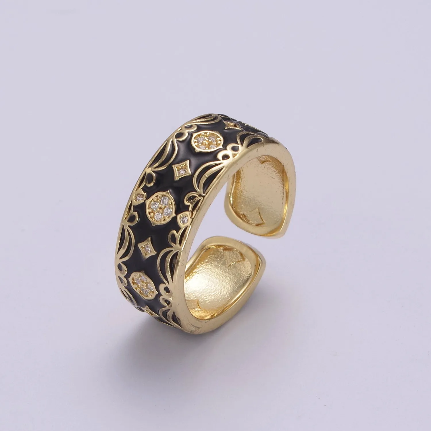 Vintage Enamel Victorian Ring in Black White Green Pink U-185 ~ U-188