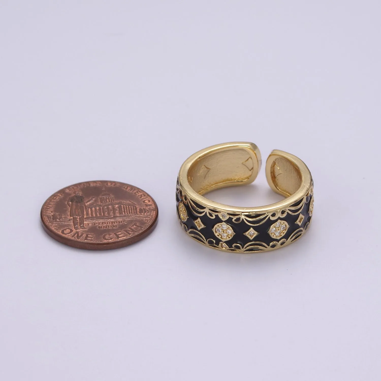 Vintage Enamel Victorian Ring in Black White Green Pink U-185 ~ U-188