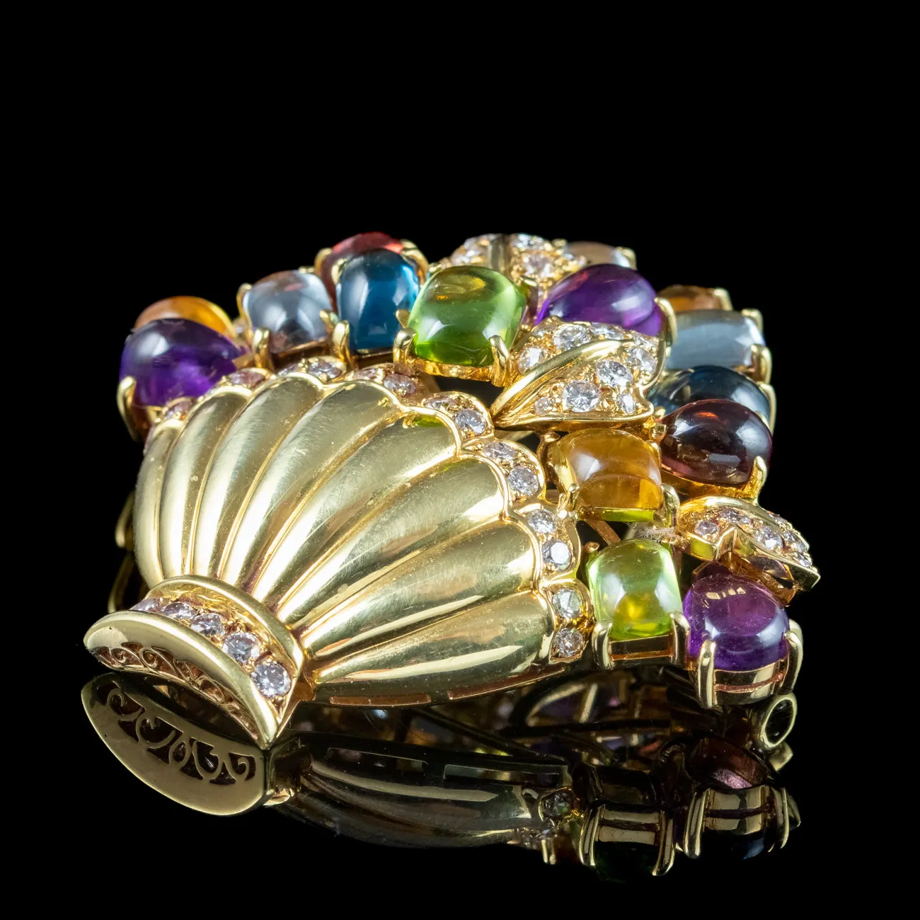 Vintage Gemstone Giardinetti Flower Brooch 18ct Gold