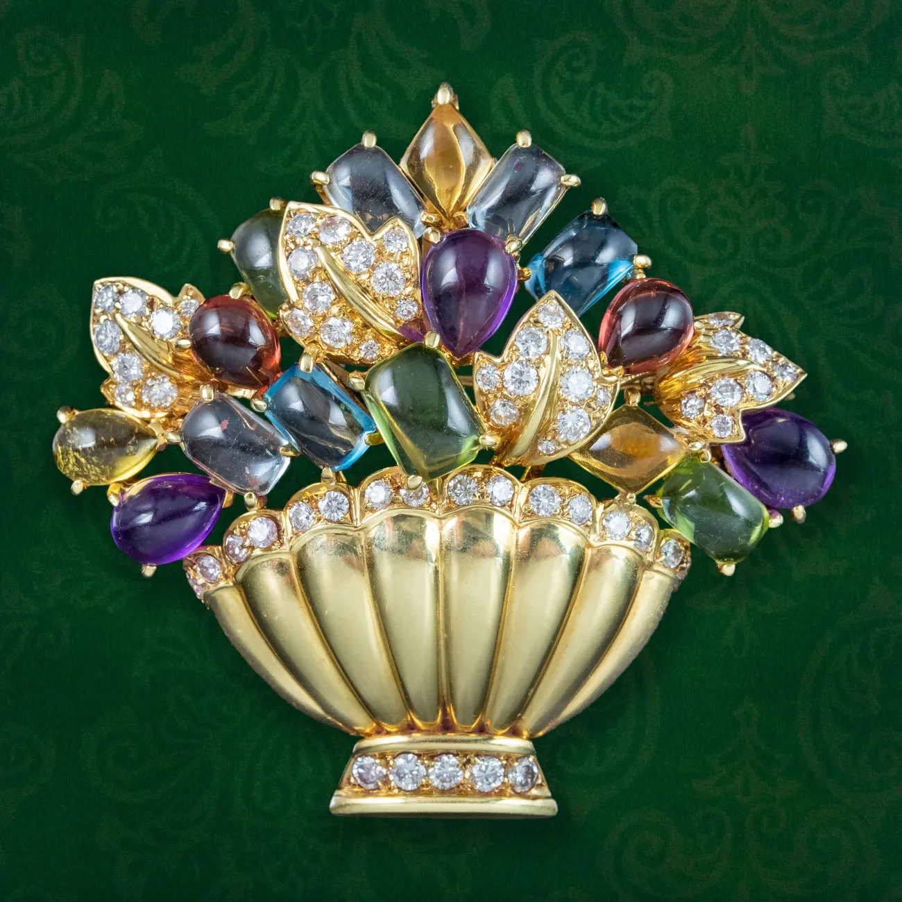 Vintage Gemstone Giardinetti Flower Brooch 18ct Gold