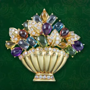Vintage Gemstone Giardinetti Flower Brooch 18ct Gold