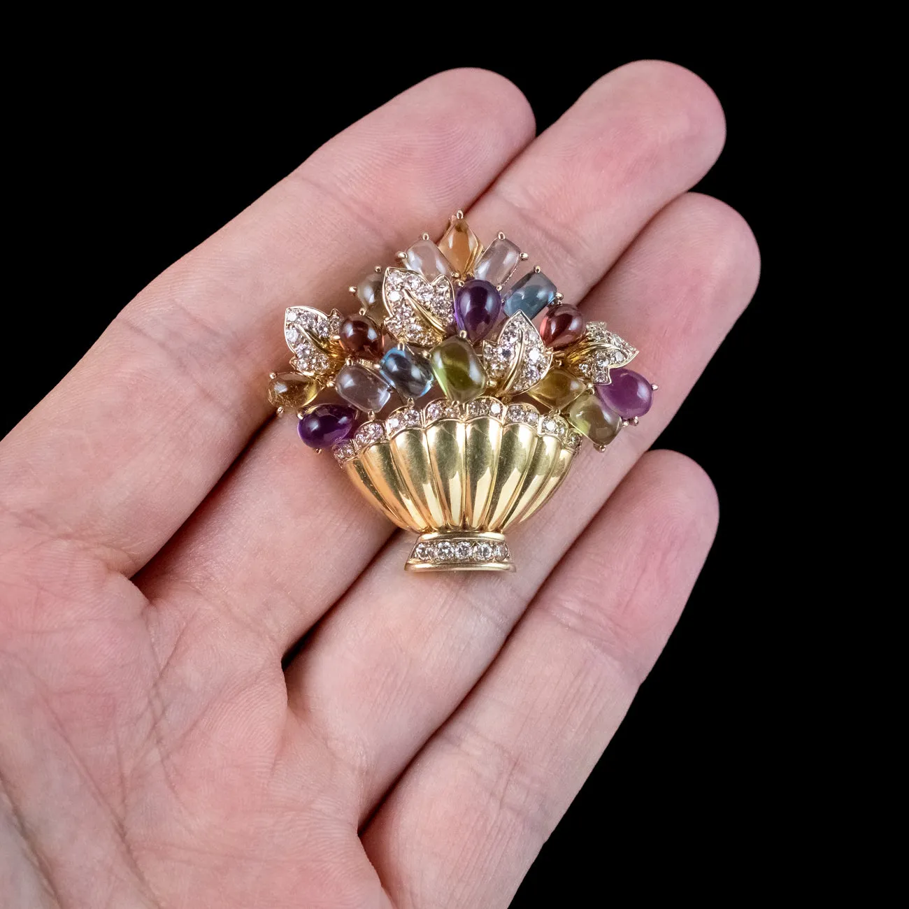 Vintage Gemstone Giardinetti Flower Brooch 18ct Gold