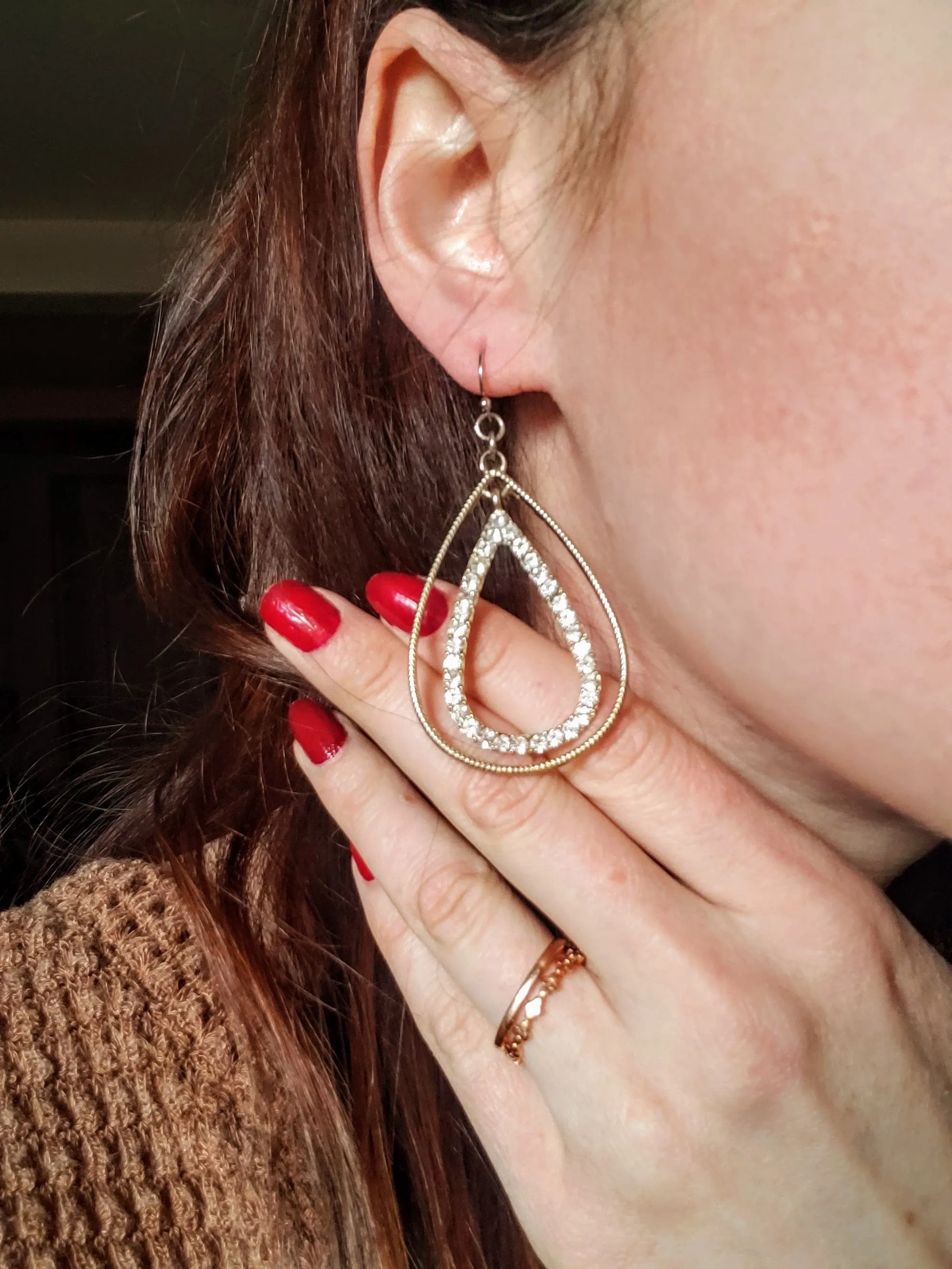Vintage - Gold & Rhinestone Teardrop Earrings