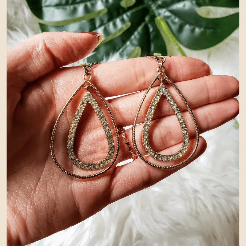 Vintage - Gold & Rhinestone Teardrop Earrings