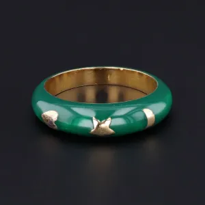 Vintage Green Enamel Band Ring of 14k Gold