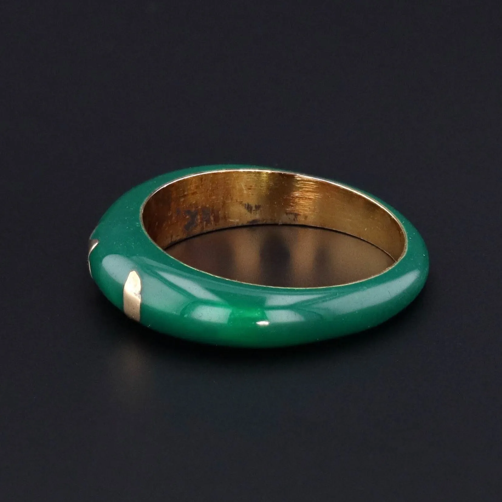 Vintage Green Enamel Band Ring of 14k Gold