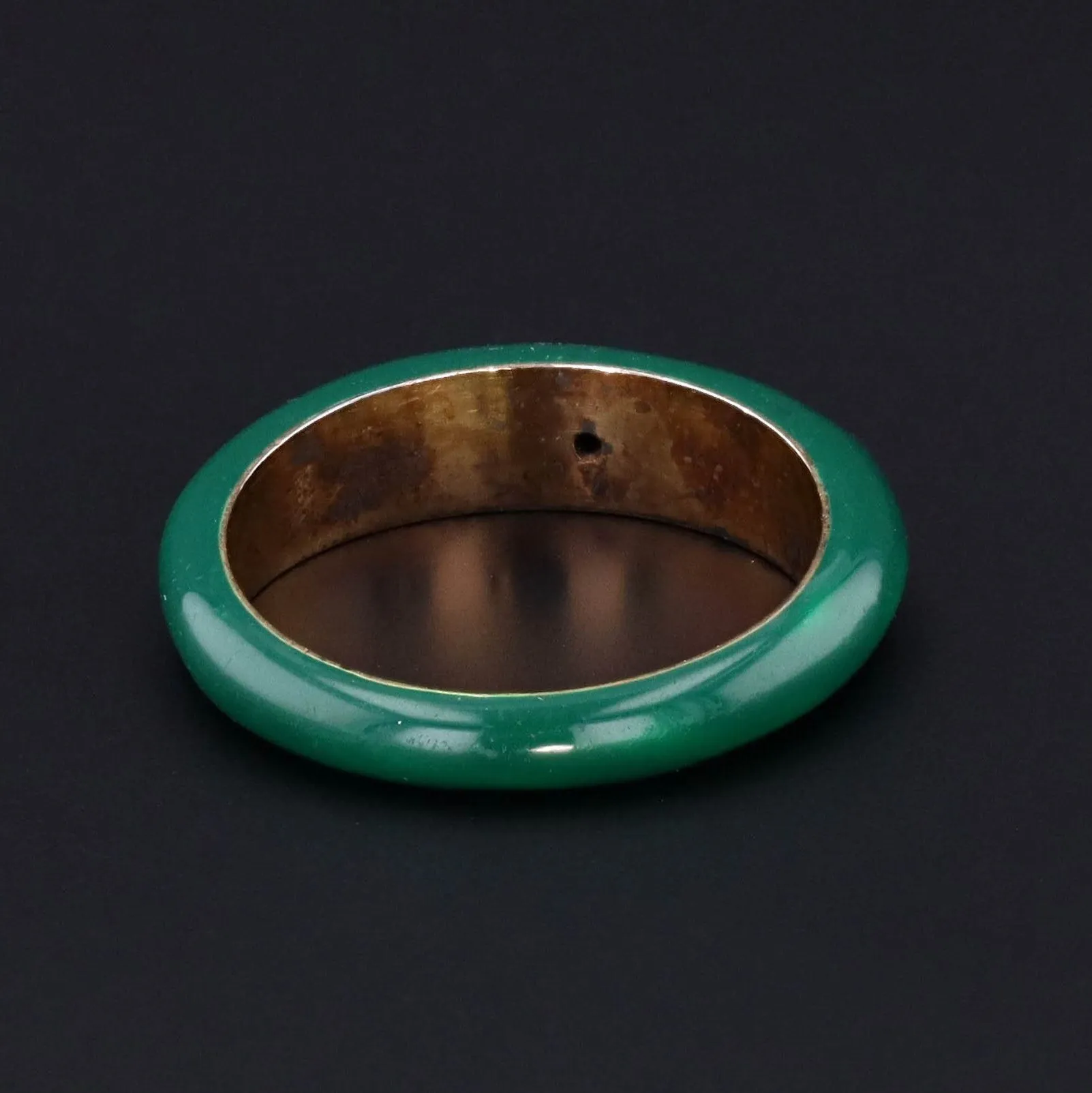Vintage Green Enamel Band Ring of 14k Gold