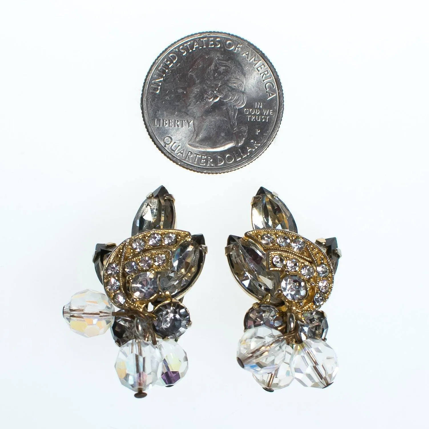 Vintage Juliana Marquise and Beaded Crystal Statement Earrings, Clip On