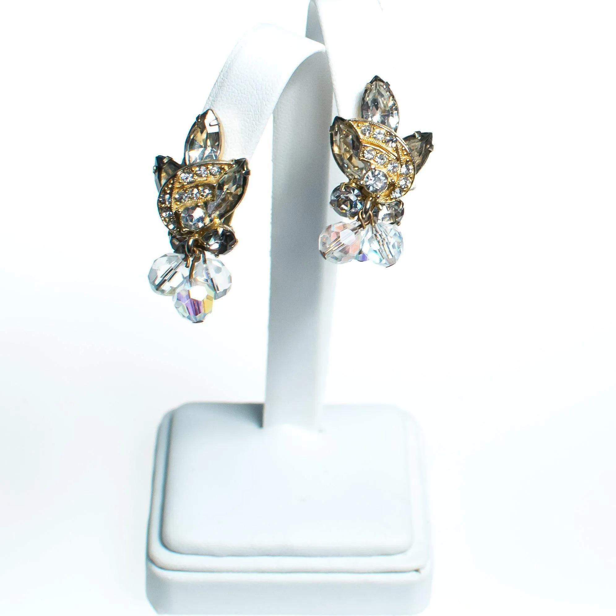 Vintage Juliana Marquise and Beaded Crystal Statement Earrings, Clip On
