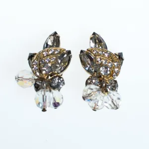 Vintage Juliana Marquise and Beaded Crystal Statement Earrings, Clip On