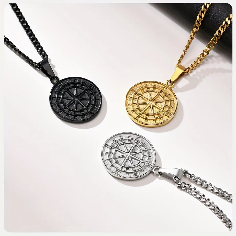 Vintage Layered Necklace Nautical Travel Compass Pendant Necklace