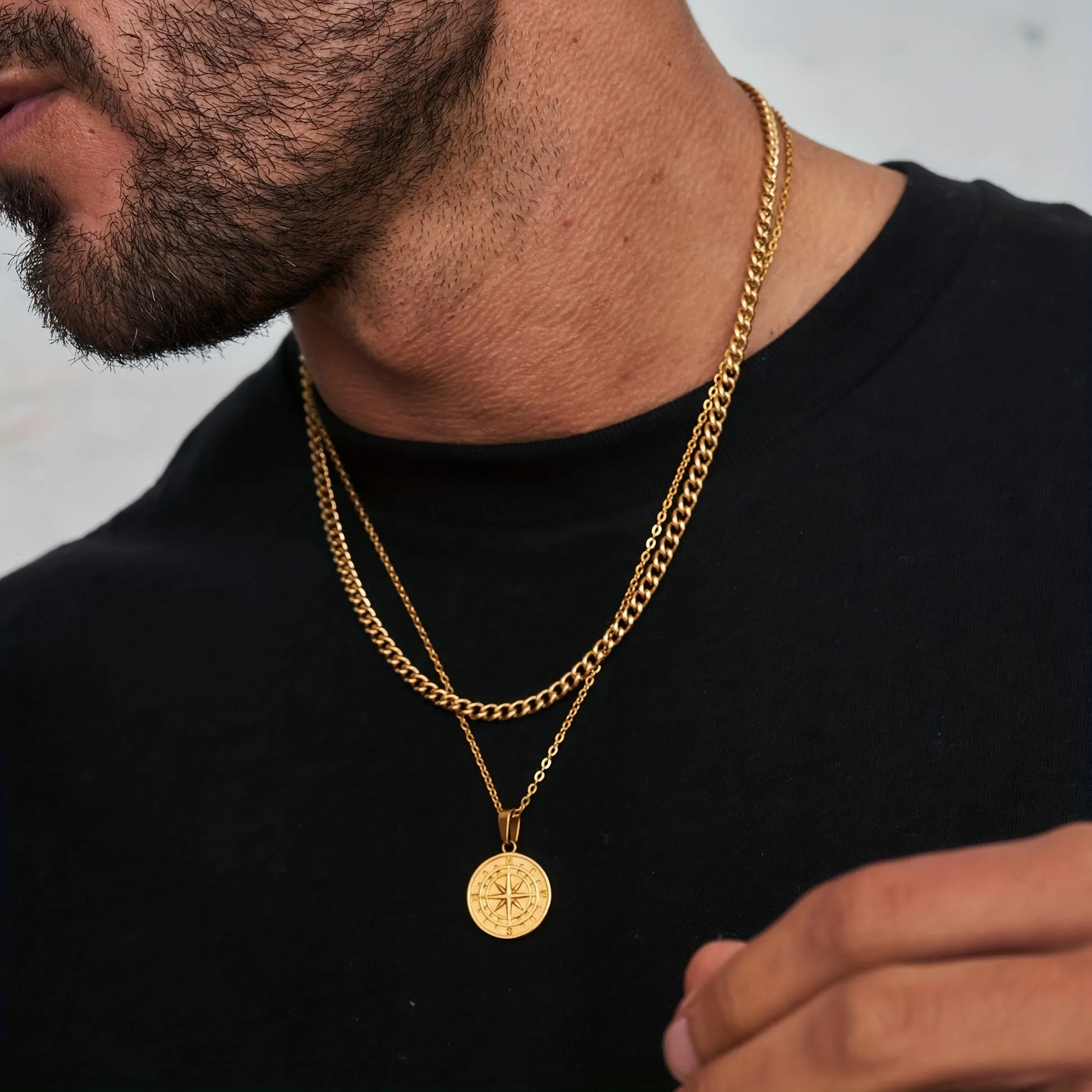 Vintage Layered Necklace Nautical Travel Compass Pendant Necklace