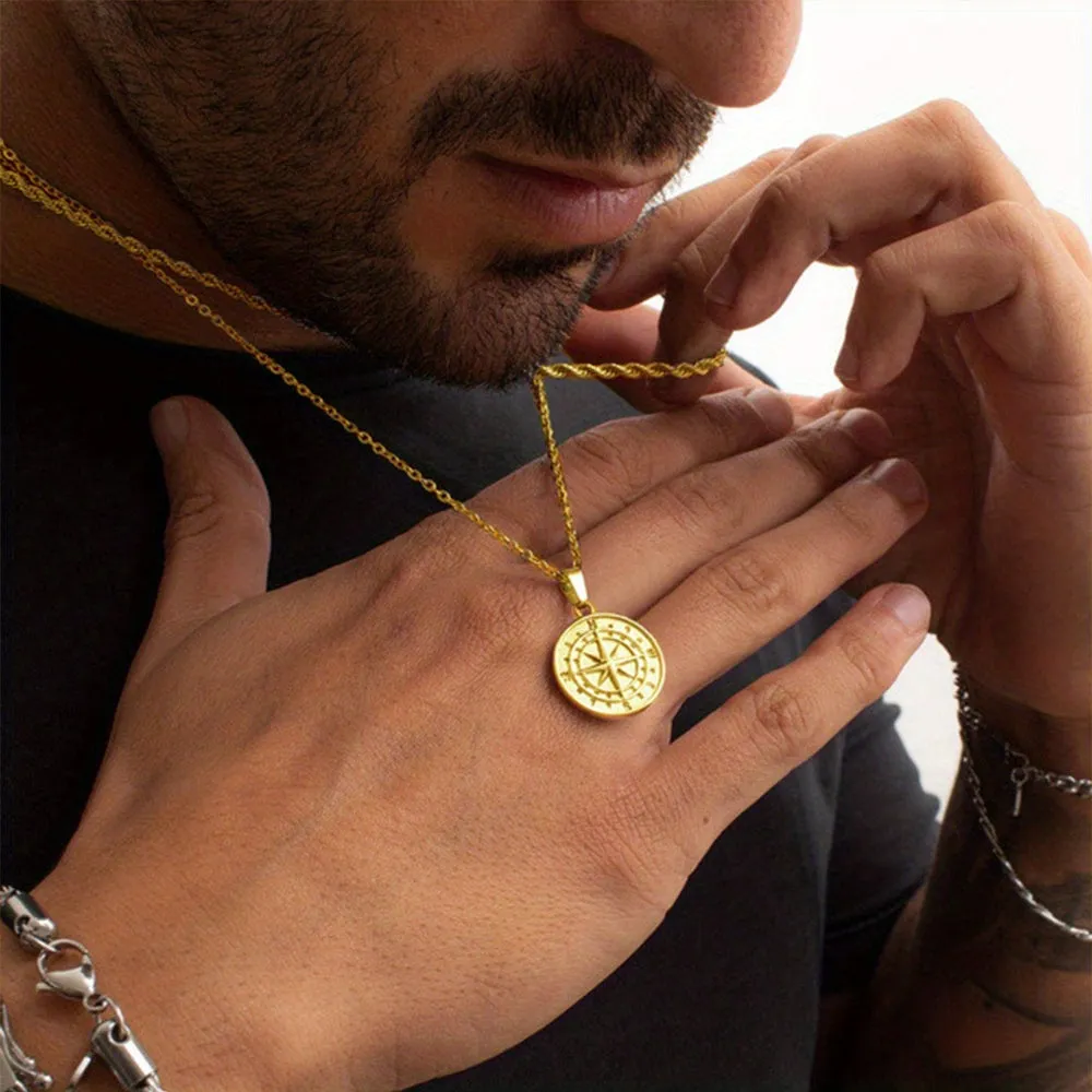 Vintage Layered Necklace Nautical Travel Compass Pendant Necklace