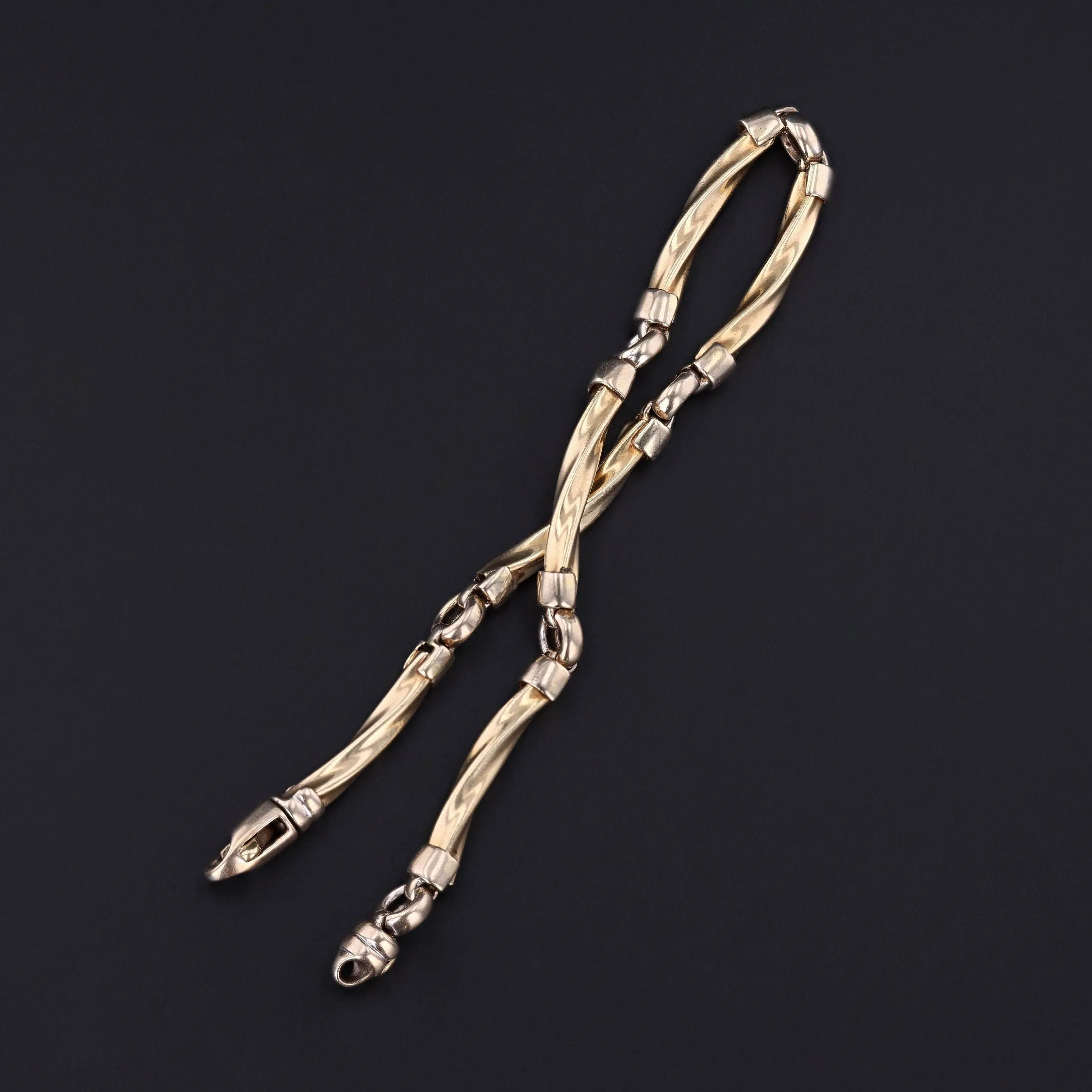 Vintage Link Bracelet of 14k Yellow and White Gold