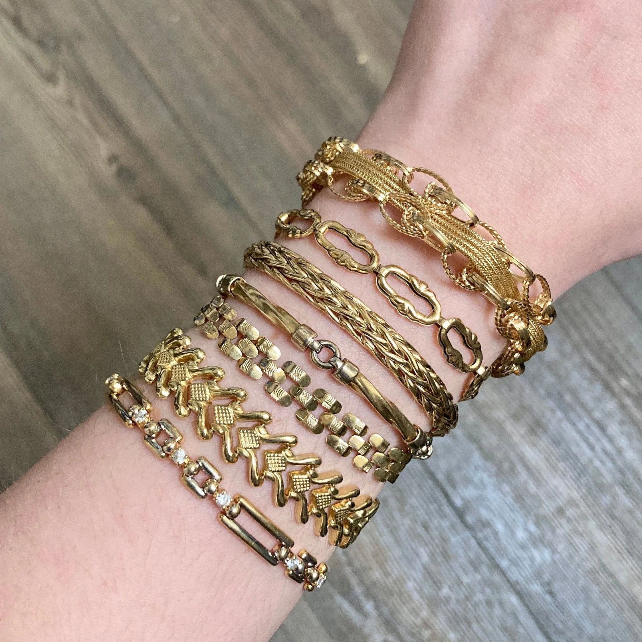 Vintage Link Bracelet of 14k Yellow and White Gold