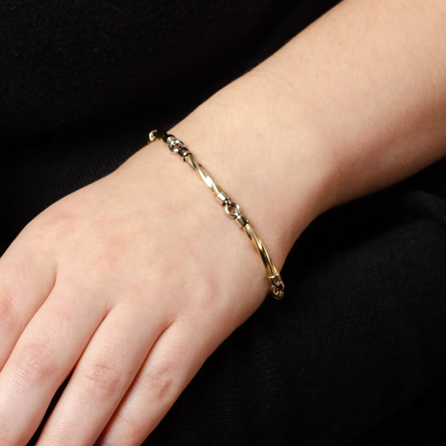 Vintage Link Bracelet of 14k Yellow and White Gold