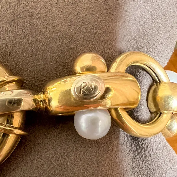 Vintage Pearl Gold Link Bracelet
