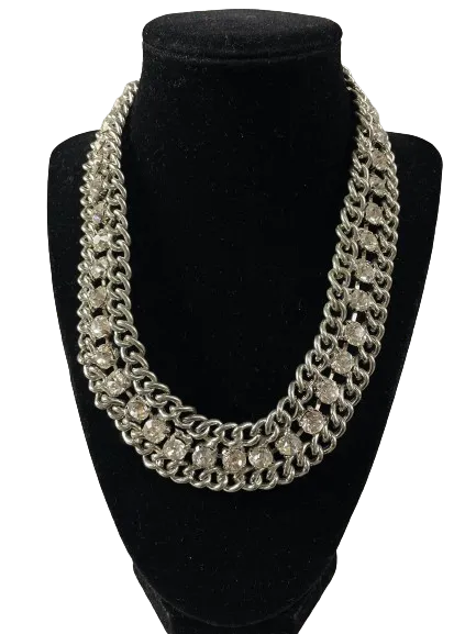 Vintage Rhinestone Silvertone Necklace Earrings Set